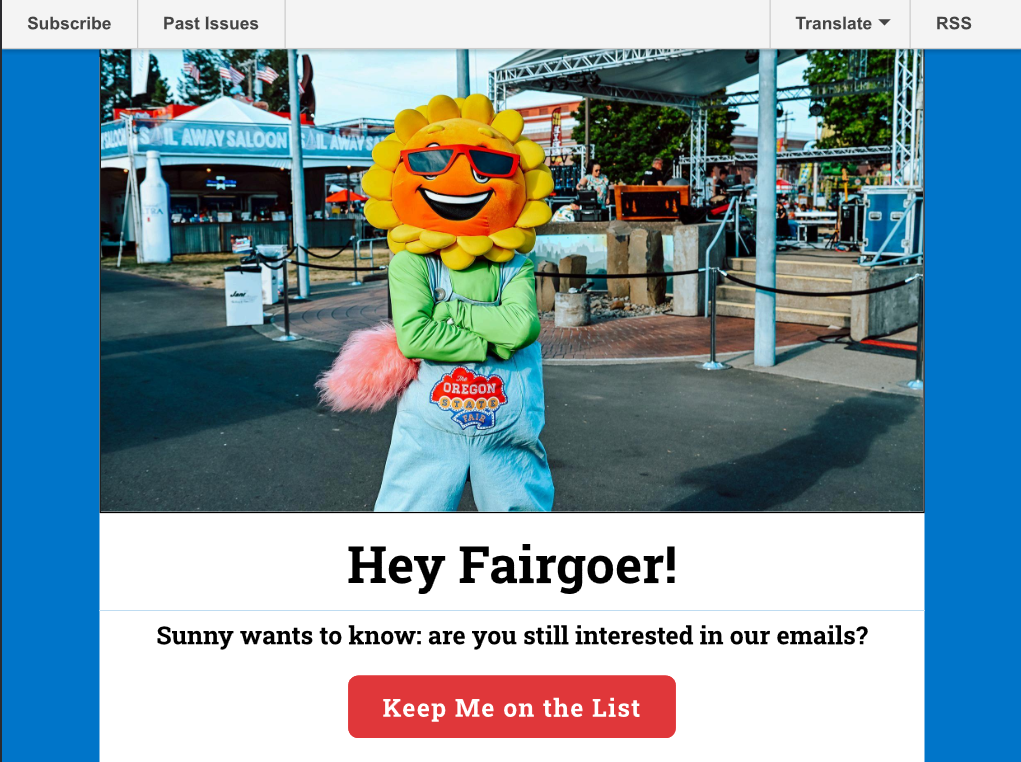 Sunny the Sunflower mascot stands with arms crossed